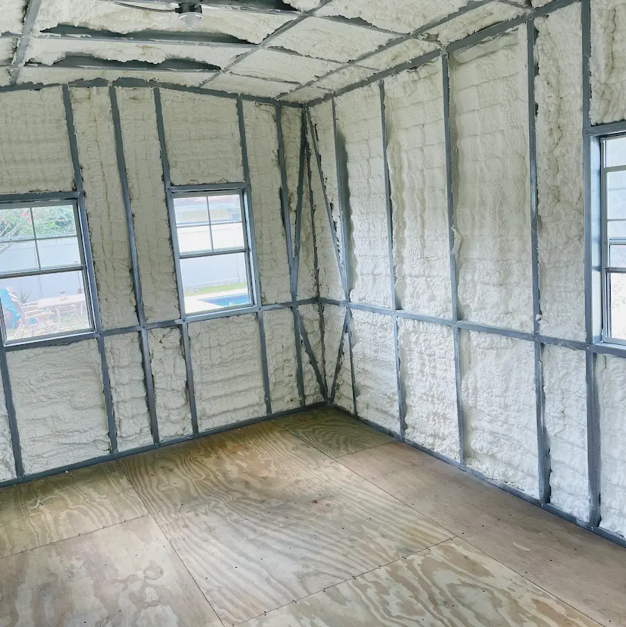 Closed-cell spray foam insulation applied to wall cavities in a residential project in Wauconda